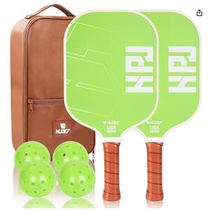 HUDEF USAPA Pickleball Paddles Set:4 Outdoor Balls, PU Leather Carry Bag